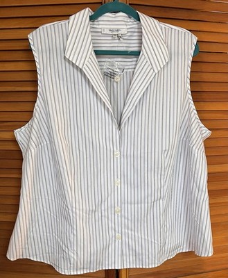 Jones Studio 22W Sleeveless Blue Gray White Pinstripe Button Front Blouse Plus