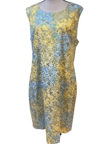 ASHRO 2 Piece Long Dress/Duster Jacket Set Retro Yellow Teal Womens Boho Sz 18 - Picture 3 of 6