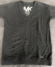 Michael Kors Printed Inside Solid Gray V-Neck Knit Sweater S Ribbed Cuffs  Hem