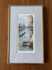 Framed Watercolor Painting Lucien Delarue 545 Paris La Tour Eiffel et la Seine