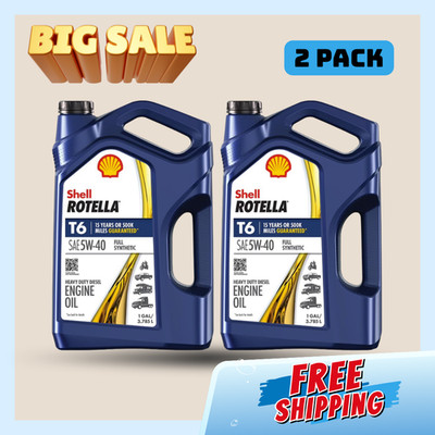 [SALE]Shell Rotella T6 Full Synthetic 5W-40 Diesel Engine Oil, 1 Gallon (2 pack)