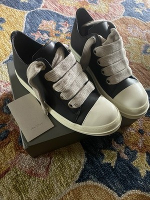 Rick Owens Jumbo Lace Low Top Sneakers Black/White Leather Size 46