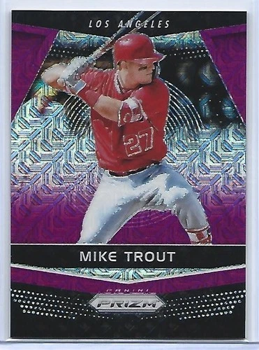 MIKE TROUT 2018 PANINI PRIZM #5 PURPLE MOJO PRIZM REFRACTOR 04/99 ANGELS