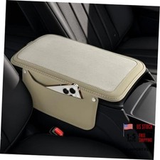 Car Leather Center Console Cover with 2 Storage Bags, Universal Furry White