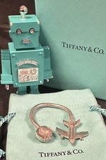 Tiffany Co Sterling Silver Key Ring Airplane and Globe w/ Box  Pouch