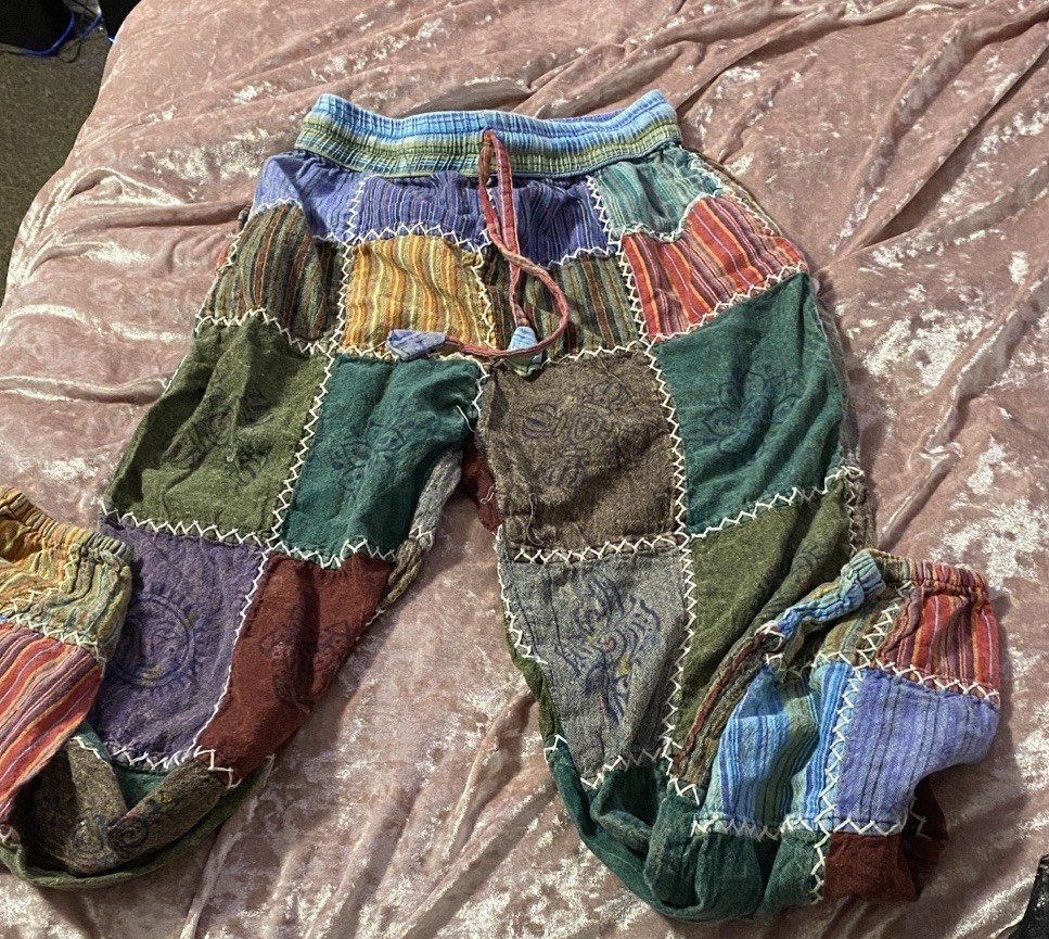 Women's Patchwork Cotton Harem Pants Multicolor D… - image 1