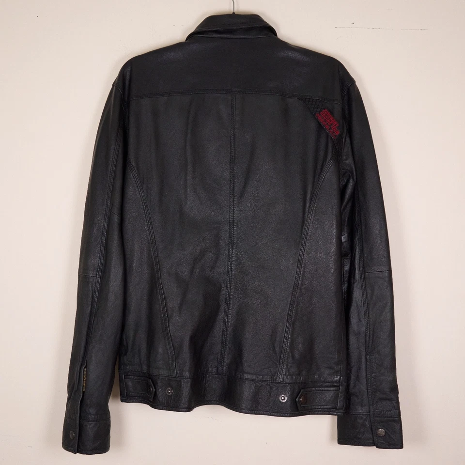 Superdry Men's Black 100% Leather Full Zip Collared Motor Sport Jacket XL - Image 2 of 4