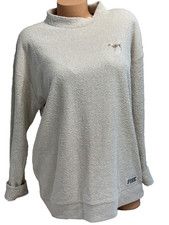 VICTORIA'S SECRET PINK STADIUM MOCK NECK PULLOVER LIGHT BEIGE SWEATSHIRT LARGE