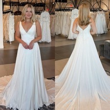 V Neck Wedding Dresses Satin Summer Beach Boho 2025 Sleeveless Bridal Gowns