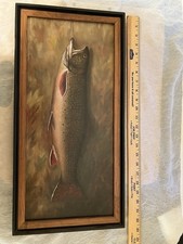 1909 C.e. Hutchins Original Speckled Trout Oil Painting On Canvas Framed