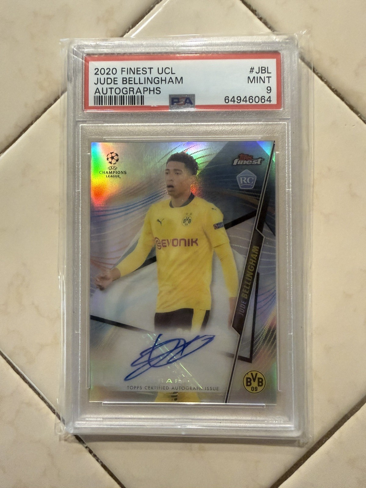 2020-21 Topps Finest UCL Jude Bellingham Silver Rookie Autograph PSA 9  | RC