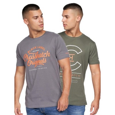 Crosshatch Univarsity T-Shirt bequem Freizeit 2er Pack Herren oliv/grau