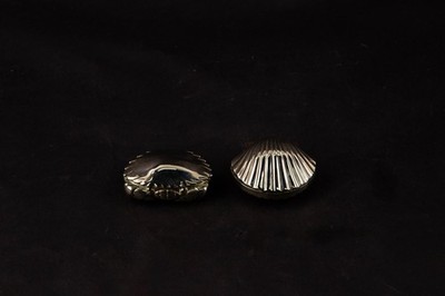Pair Vintage Metal Shell Trinket Pill Boxes Hinged Vanity Case
