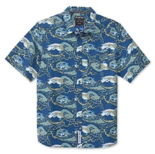 Kavu Mens Festaruski Short Sleeve Button Down Fantom Sea Hawaiian Sz L