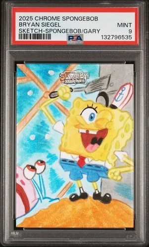 2025 Topps Chrome SpongeBob SpongeBob/Gary Bryan Sigel Sketch #1/1 PSA 9 MINT