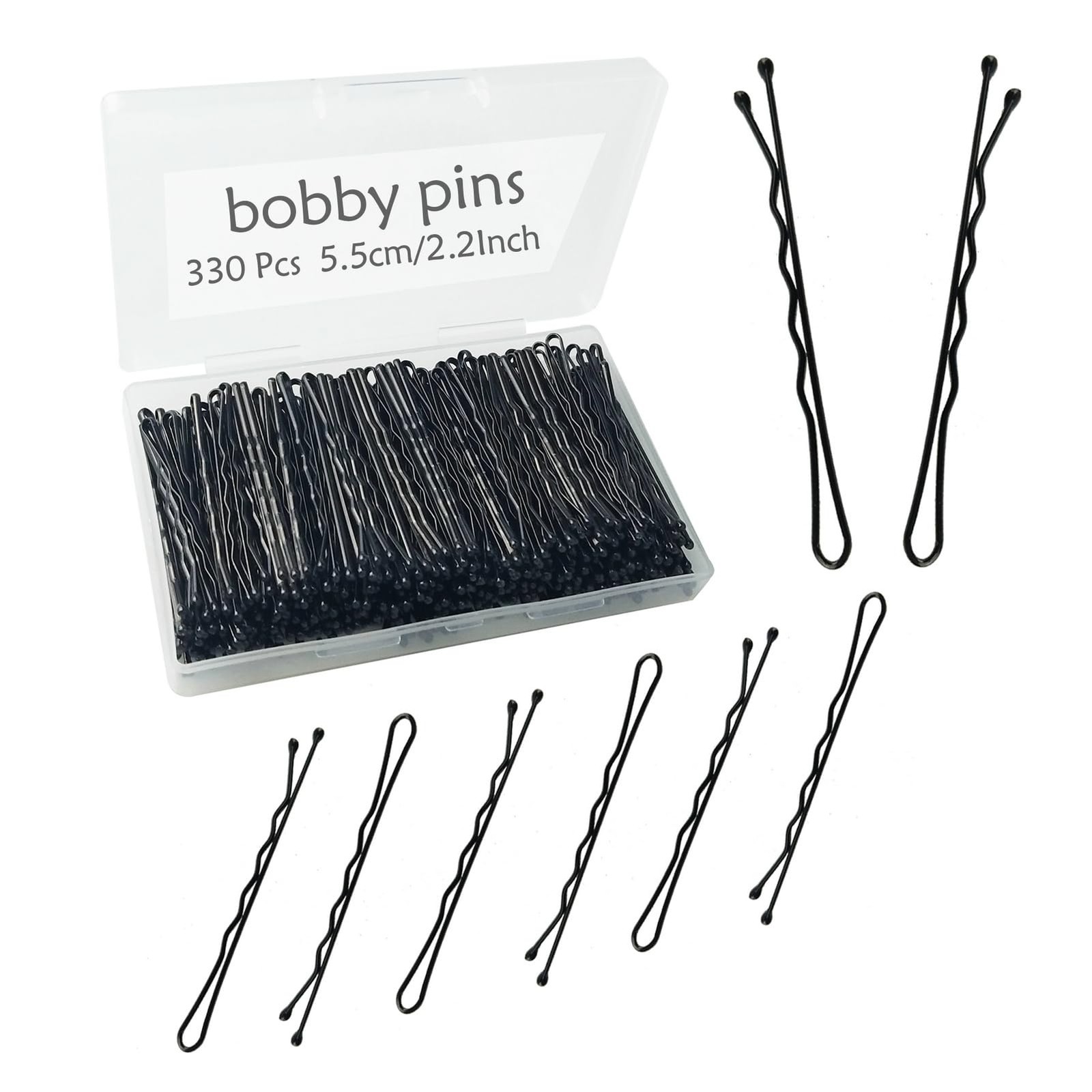 330 Pcs Black Bobby Pins 2.2 Inch Hairpins Set with Storage Box