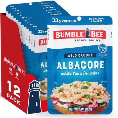 Bumble Bee Chunk White Albacore Tuna in Water, 5 oz Pouches Pack of 12  Ready...