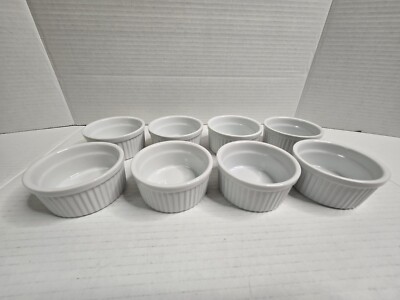 8 Una Norpro 6 oz. Ramekins Custard Cups Soufflé Ribbed Porcelain Prep Bowl Dish