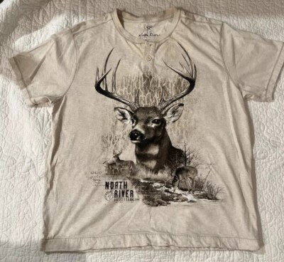 Nort River OUTFITTER Sz L round neck button down t-shirt Beige 