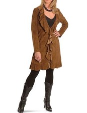 Women Brown Sweden Leather Ruffle Coat Antique Western Cow Lady Porter