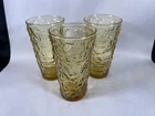 Set 3 Vintage Anchor Hocking Amber Lido Milano Crinkle Drinking 5.5”  Glass