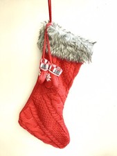 New Holiday Cable Knit Christmas Stocking Sock Country Style With Faux Fur, Red