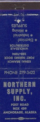 #ad Northern Supply Inc. Anchorage Alaska AK Mining Supplies Vintage Matchcover $8.48