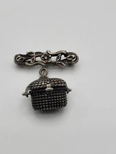 Brown County Basket Sterling Silver Dangle Basket Locket Charm Brooch Pin Signed