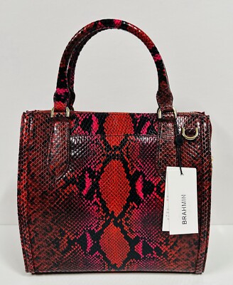 Brahmin Small Caroline Satchel Ruby Zester Luxe Italian Snake Red