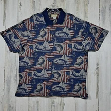 Natural Issue Shirt Mens XL Navy Allover Ocean Boating Sail Fish Patriotic Flag