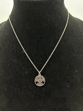 Vintage Silver Tone Pentagram Tree Of Life Necklace Pendant 17-1/2".