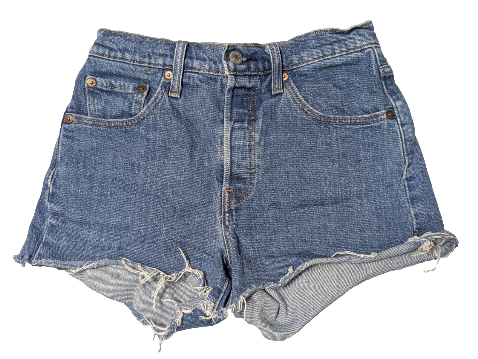 LEVIS 501 Cut-Off Button-Fly Stretch Denim Blue Jean Shorts - Women 25 thumbnail 4