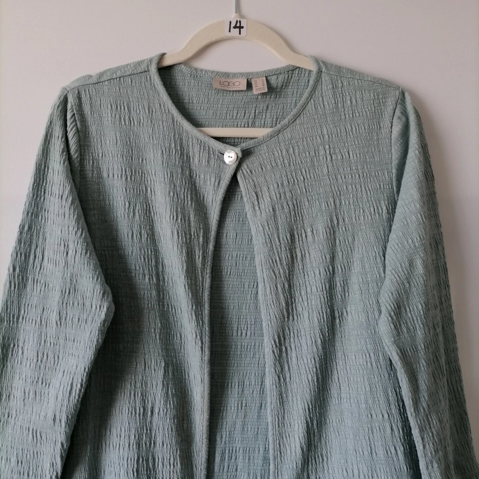 Logo Lori Goldstein Womens Sage Green Jacket Open Front Chiffon Hem Size S - Image 2 of 4