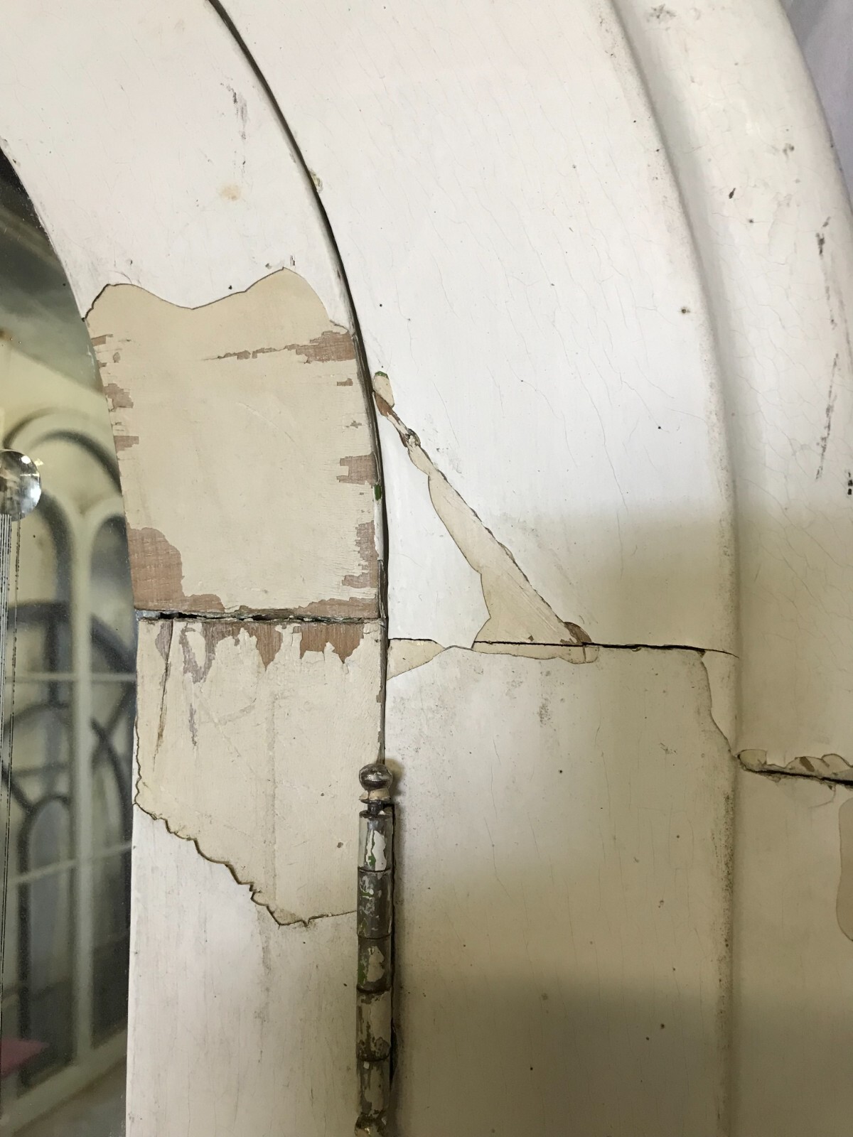 Antique Shabby 29x42 Wood Arched Top Medicine Etched Mirror VTG