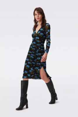 NEW DIANE VON FURSTENBERG ROCHELLE DRESS AUGUST FLORAL BLACK SIZE M MEDIUM *ZZ