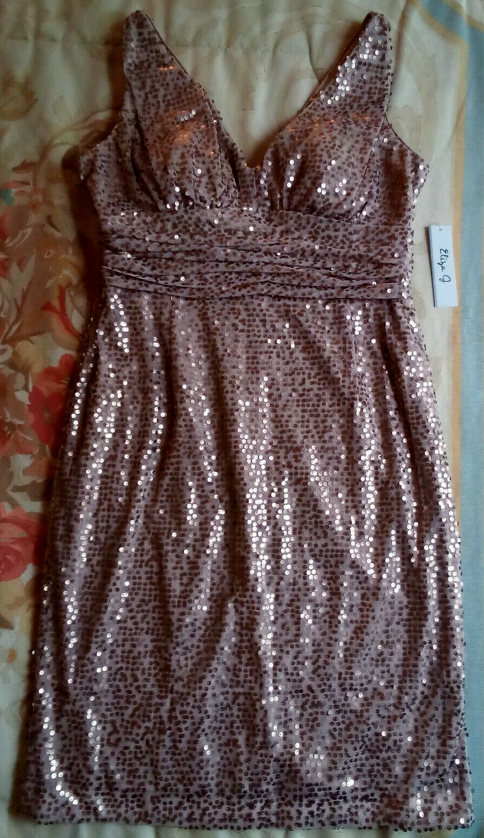 NWT Eliza J Golden Beige Sequin V-Neck Sleeveless Cocktail Dress Sz 14 Lined NWT Eliza J Golden Beige Sequin V-Neck Sleeveless Cocktail Dress Sz 14 Lined