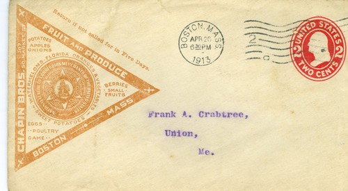 Envelope (5) Chapin Bros Boston Massachusetts to Union Maine 1909-1915 - Picture 5 of 10