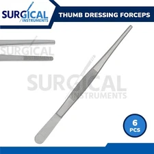 6 Pcs Thumb Dressing Forceps 5.00" Serrated Jaws Stainless Steel German Grade