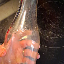 Borden Clear Embossed Glass Milk Bottle, 1 Quart.