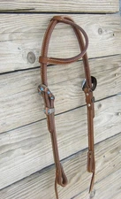 Smooth Stitched Leather Double Buckle Turquoise Feather One Ear Headstall