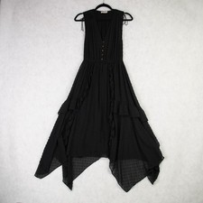 Ulla Johnson Black Tiered Maxi Dress Sz 6 V-Neckline Button Front & Ruffle Hem