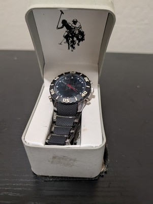 US Polo Assn Mens Digital Analog Black Watch Rotating Bezel As Is Untested 