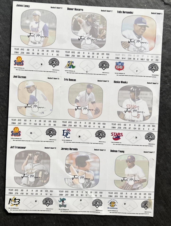2005 Just Minors Beckett Вставка 9 Листов Феликс Эрнандес Дионер Наварро - Изображение 2 из 2