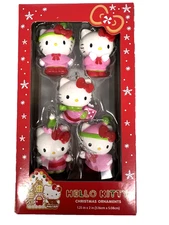 WOW! Kurt S. Adler HELLO KITTY 5 Resin Christmas Ornament Set & FAST FREE SHIP