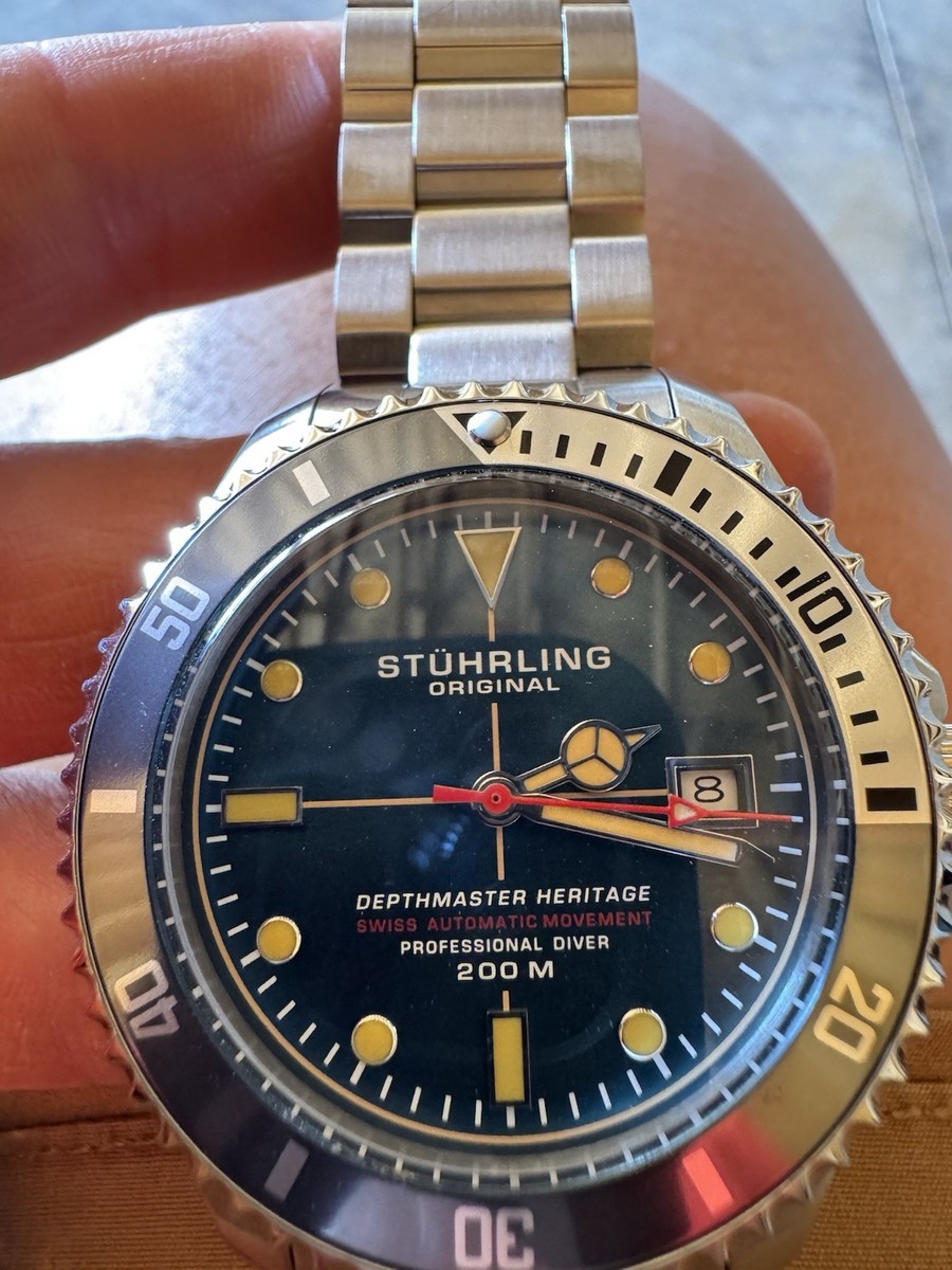 Stuhrling 883H Depthmaster Swiss Automatic 42mm Diver Mens Watch
