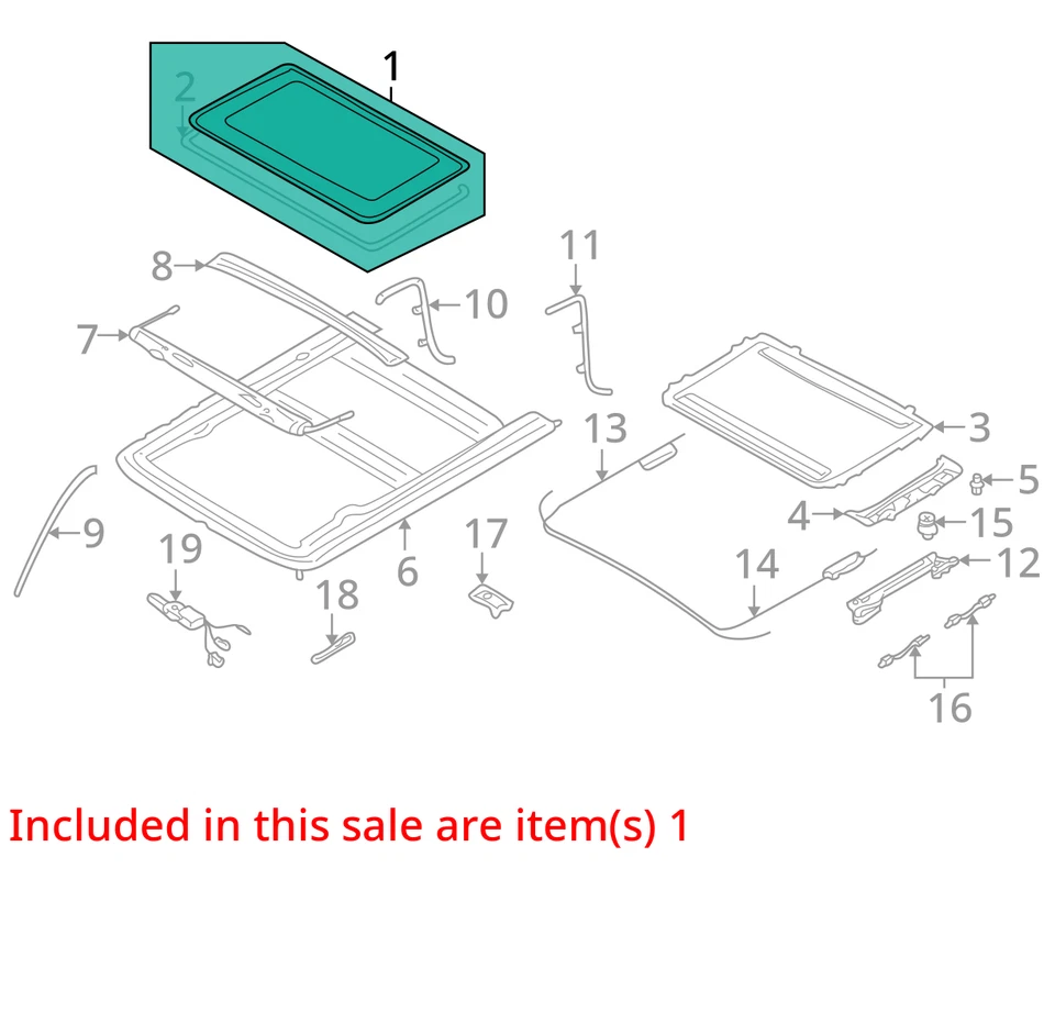 Nissan Pathfinder 2001-2004 techo corredizo techo corredizo ventana vidrio 91210-5W501 OEM Foto 3 de 4