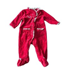Little Me infant girl red velour one piece sleeper footed size 6 months