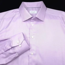 Eton Dress Shirt Mens 18 34/35 Purple Twill -Contemporary Fit -Slim- Harrogate