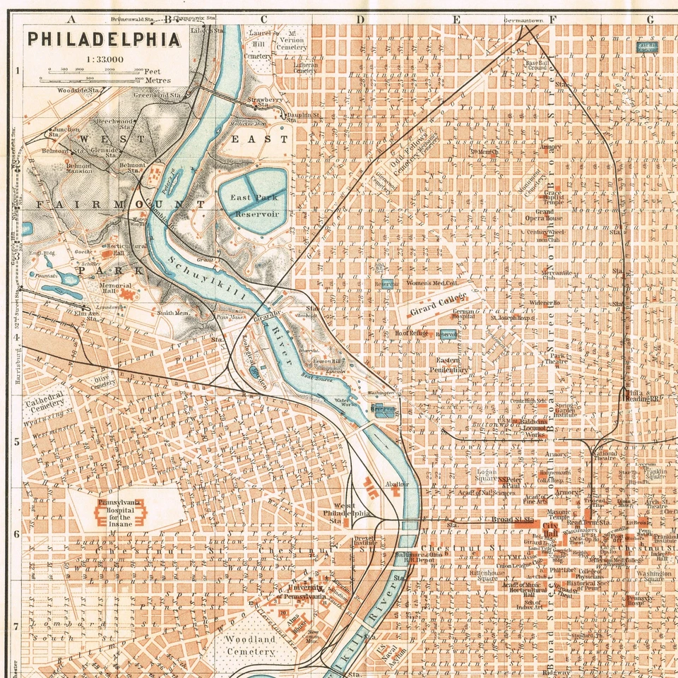 FILADELFIA 1909 Antiguo mapa ORIGINAL Estados Unidos Pennsylvania Foto 2 de 4