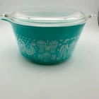 Pyrex 473 Amish Butterprint 1 Qt Casserole Dish w/ Glass Lid Vintage Turquoise